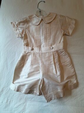 Cream Satin Shortalls with Peter Pan Collar for Kids